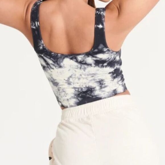 Zara Black White Tie-Dyed Cropped Sleeveless Tank Top Size L - Picture 1 of 9
